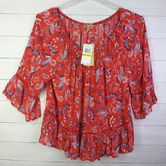 Democracy Tops - Democracy  NWT women's top Size M off shoulder colorful and flowy sleeves boho